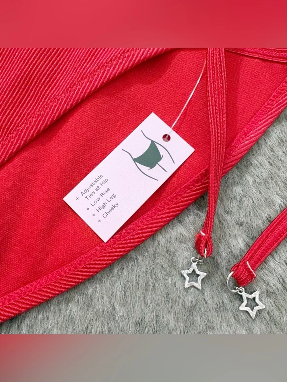 NWT Wild Fable Side Tie Shiny Ribbed Low-Rise High Leg Cheeky Bikini Bottoms S - Picture 4 of 12